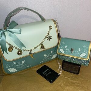 Exclusive Loungefly Disney Tinker Bell Holiday Sequin Crossbody Bag and Wallet